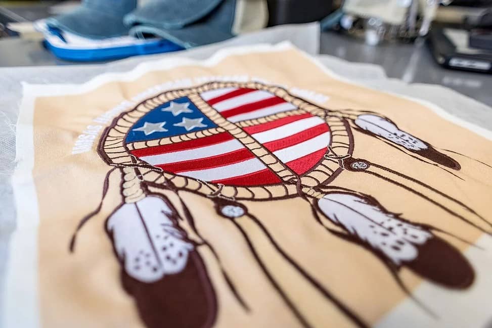 American Flag with Native American Feathers